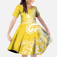 Aloha Oahu Island Personalized Kid Short Sleeve Dress Yellow Dreamy Turtle LT7 KID Yellow - Polynesian Pride