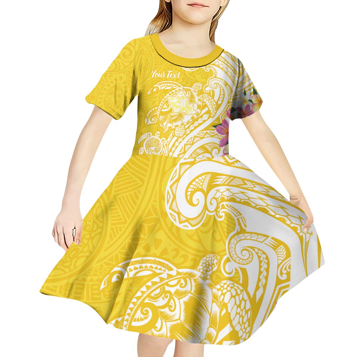 Aloha Oahu Island Personalized Kid Short Sleeve Dress Yellow Dreamy Turtle LT7 - Polynesian Pride