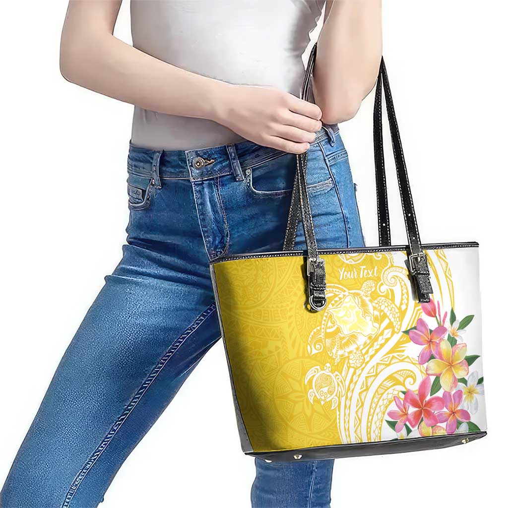 Aloha Oahu Island Personalized Leather Tote Bag Yellow Dreamy Turtle