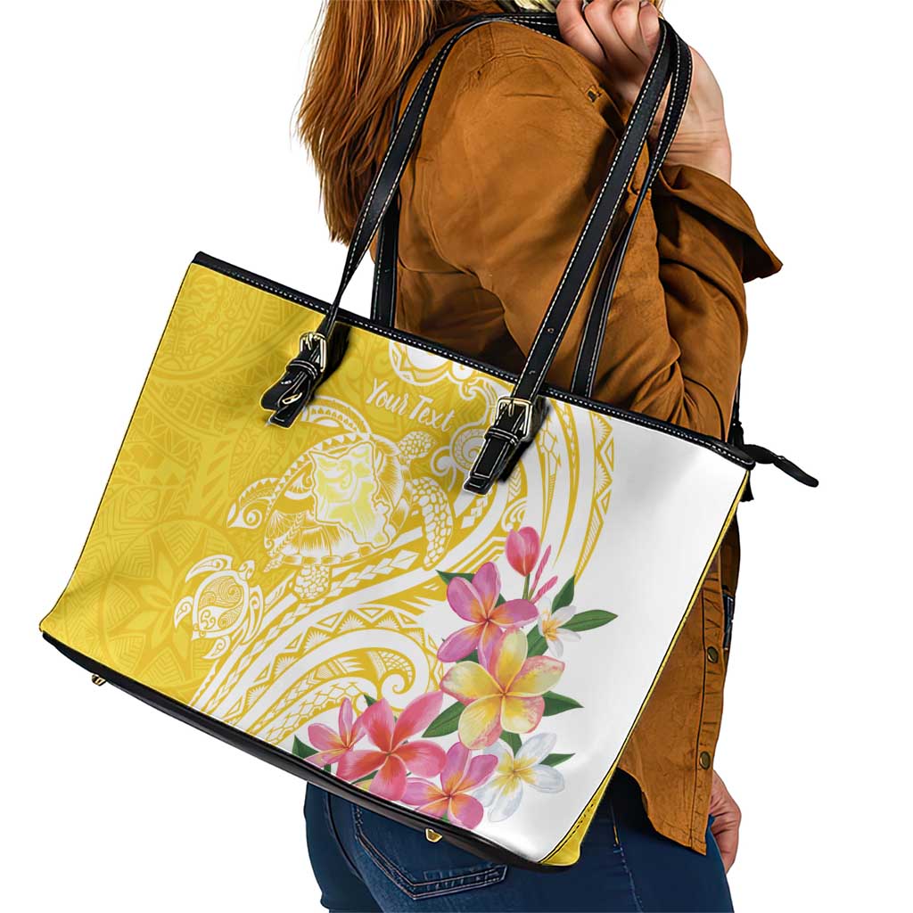 Aloha Oahu Island Personalized Leather Tote Bag Yellow Dreamy Turtle