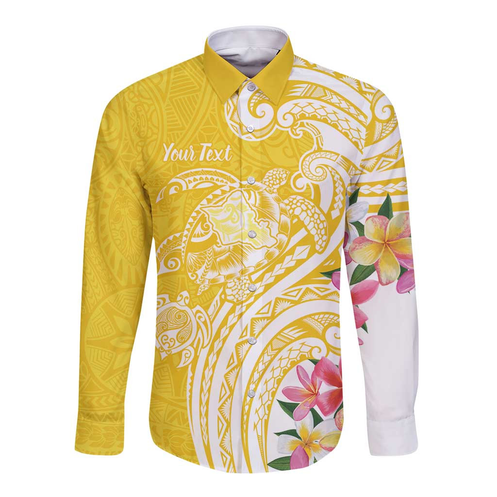 Aloha Oahu Island Personalized Long Sleeve Button Shirt Yellow Dreamy Turtle LT7 Unisex Yellow - Polynesian Pride