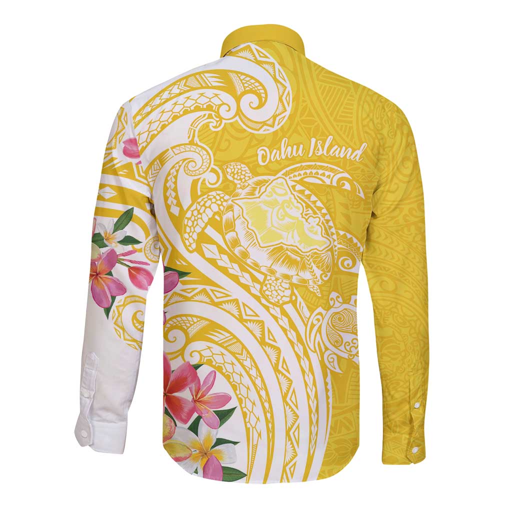 Aloha Oahu Island Personalized Long Sleeve Button Shirt Yellow Dreamy Turtle LT7 - Polynesian Pride