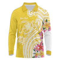 Aloha Oahu Island Personalized Long Sleeve Polo Shirt Yellow Dreamy Turtle