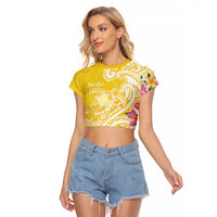 Aloha Oahu Island Personalized Raglan Cropped T Shirt Yellow Dreamy Turtle