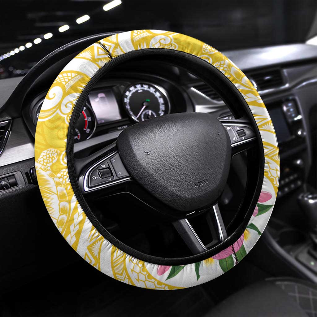 Aloha Oahu Island Steering Wheel Cover Yellow Dreamy Turtle LT7 Universal Fit Yellow - Polynesian Pride