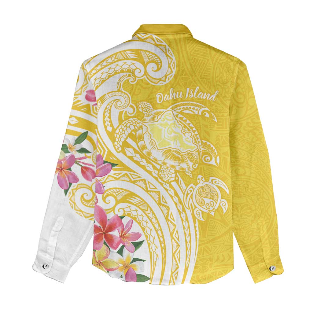Aloha Oahu Island Personalized Women Casual Shirt Yellow Dreamy Turtle