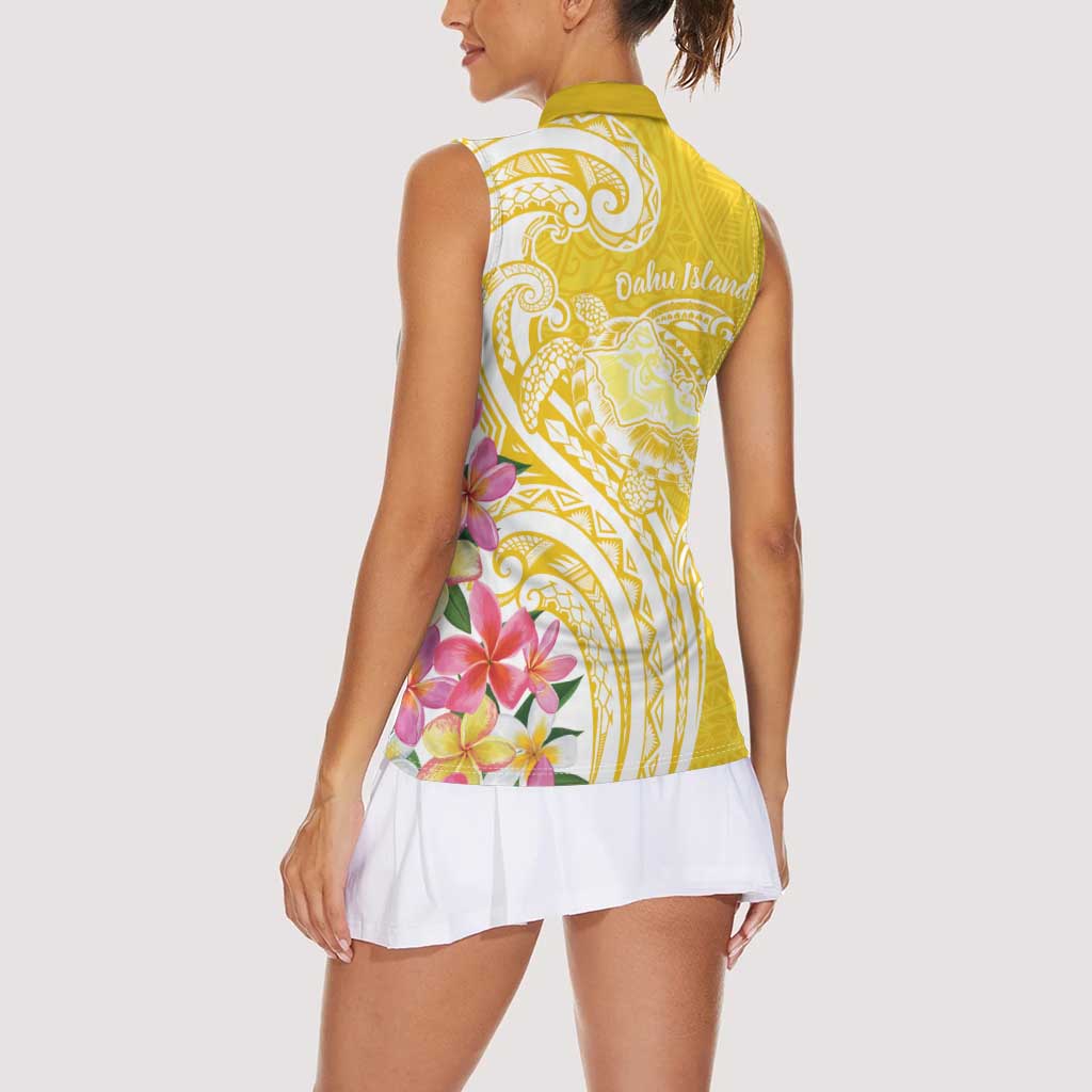 Aloha Oahu Island Personalized Women Sleeveless Polo Shirt Yellow Dreamy Turtle
