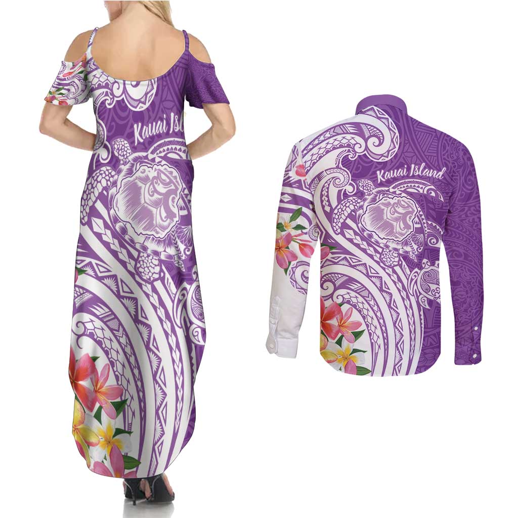 Aloha Kauai Island Personalized Couples Matching Summer Maxi Dress and Long Sleeve Button Shirt Lilac Dreamy Turtle LT7 - Polynesian Pride
