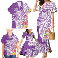Aloha Kauai Island Personalized Family Matching Mermaid Dress and Hawaiian Shirt Lilac Dreamy Turtle