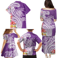 Aloha Kauai Island Personalized Family Matching Puletasi and Hawaiian Shirt Lilac Dreamy Turtle