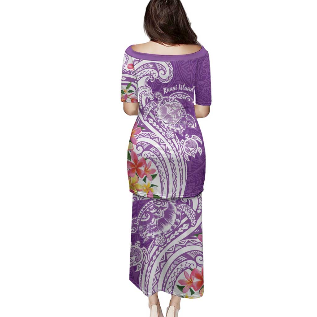 Aloha Kauai Island Personalized Family Matching Puletasi and Hawaiian Shirt Lilac Dreamy Turtle