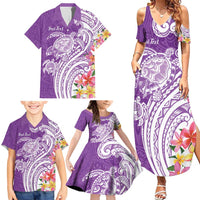 Aloha Kauai Island Personalized Family Matching Summer Maxi Dress and Hawaiian Shirt Lilac Dreamy Turtle