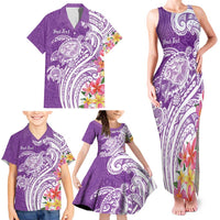 Aloha Kauai Island Personalized Family Matching Tank Maxi Dress and Hawaiian Shirt Lilac Dreamy Turtle