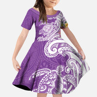 Aloha Kauai Island Personalized Kid Short Sleeve Dress Lilac Dreamy Turtle LT7 KID Lilac - Polynesian Pride