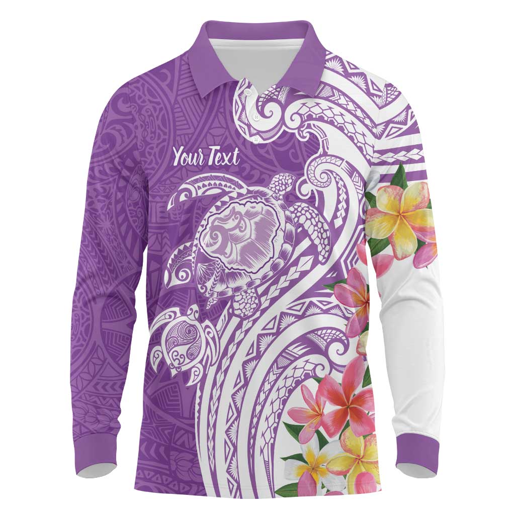 Aloha Kauai Island Personalized Long Sleeve Polo Shirt Lilac Dreamy Turtle