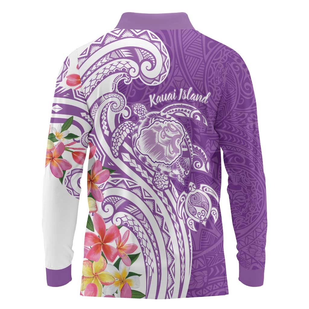 Aloha Kauai Island Personalized Long Sleeve Polo Shirt Lilac Dreamy Turtle