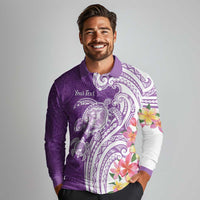 Aloha Kauai Island Personalized Long Sleeve Polo Shirt Lilac Dreamy Turtle