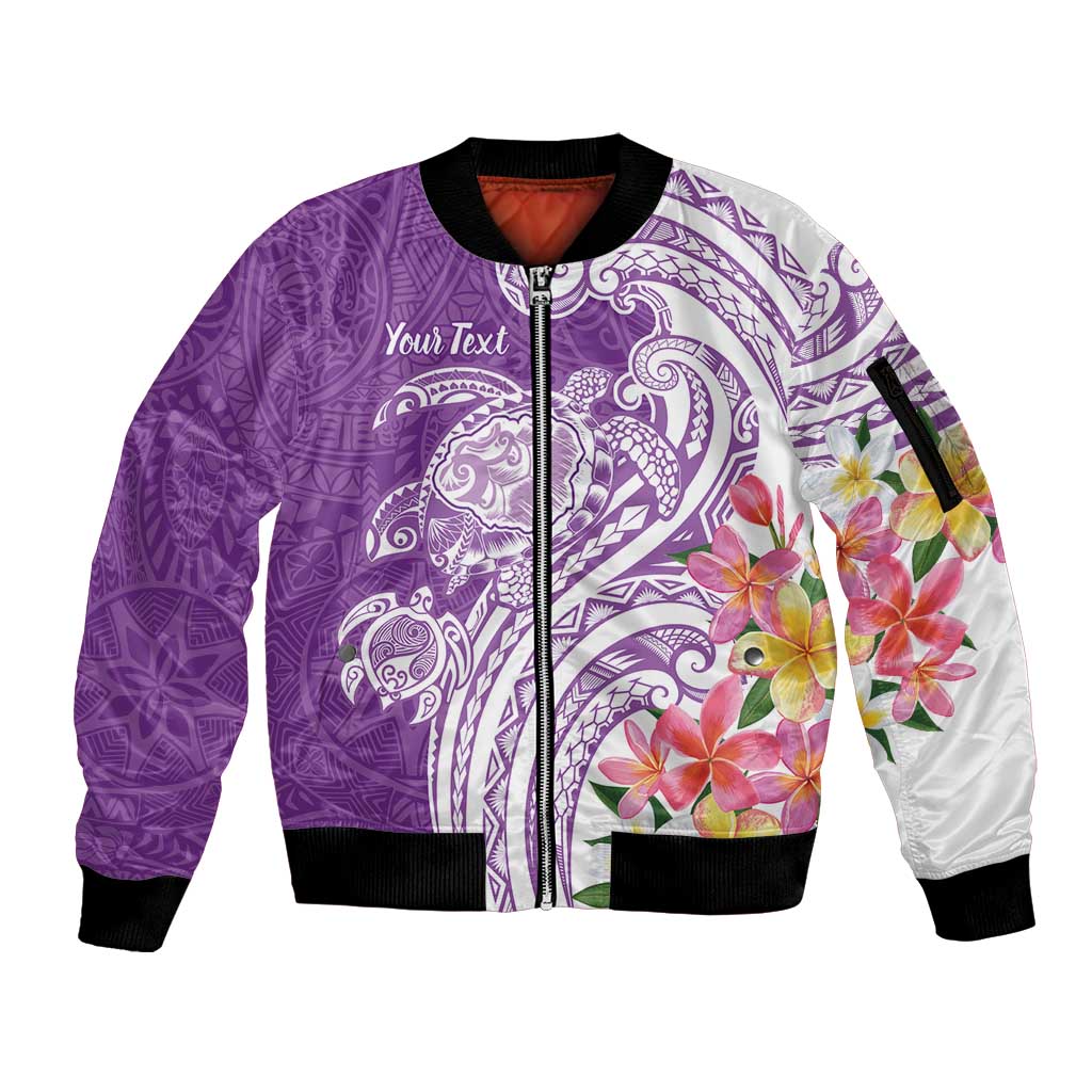 Aloha Kauai Island Personalized Sleeve Zip Bomber Jacket Lilac Dreamy Turtle