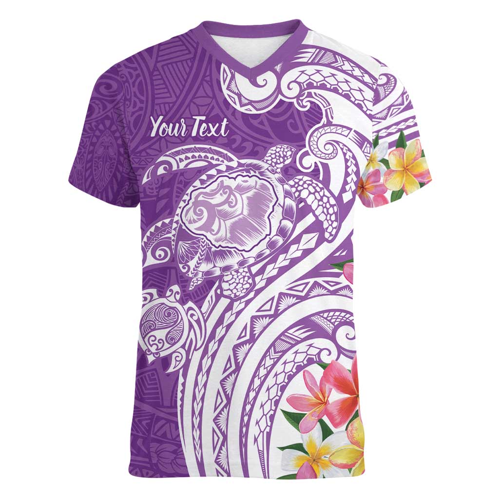 Aloha Kauai Island Personalized Women V-Neck T-Shirt Lilac Dreamy Turtle