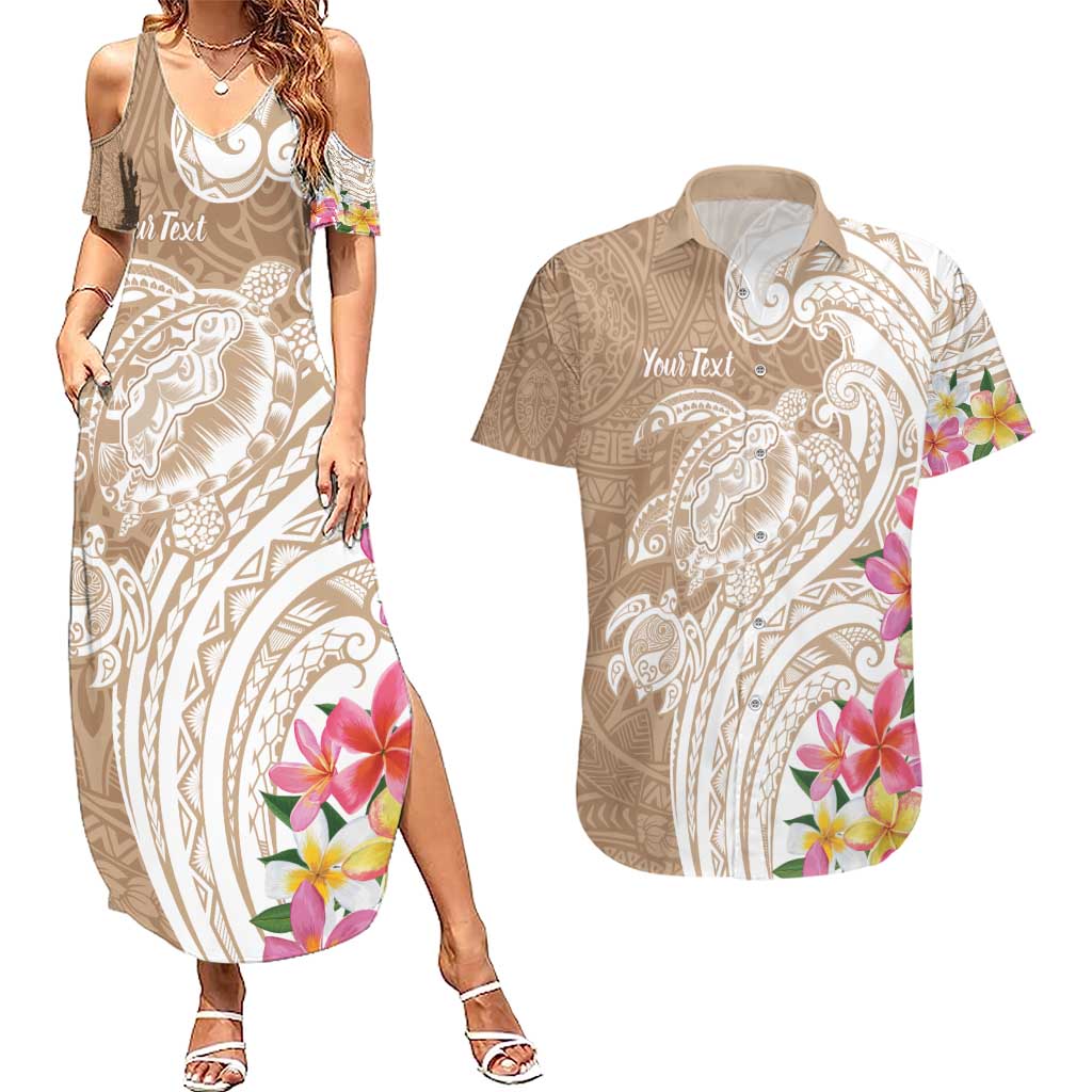 Aloha Niihau Island Personalized Couples Matching Summer Maxi Dress and Hawaiian Shirt Beige Dreamy Turtle LT7 Beige - Polynesian Pride