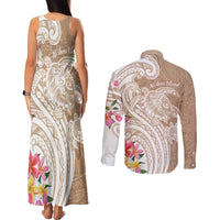 Aloha Niihau Island Personalized Couples Matching Tank Maxi Dress and Long Sleeve Button Shirt Beige Dreamy Turtle LT7 - Polynesian Pride