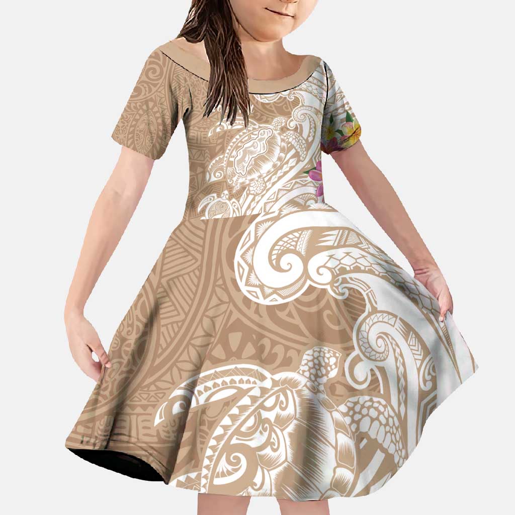 Aloha Ni’ihau Island Personalized Family Matching Long Sleeve Bodycon Dress and Hawaiian Shirt Beige Dreamy Turtle