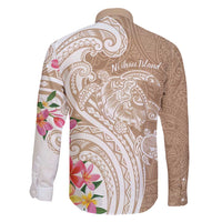 Aloha Ni’ihau Island Personalized Family Matching Off Shoulder Short Dress and Hawaiian Shirt Beige Dreamy Turtle