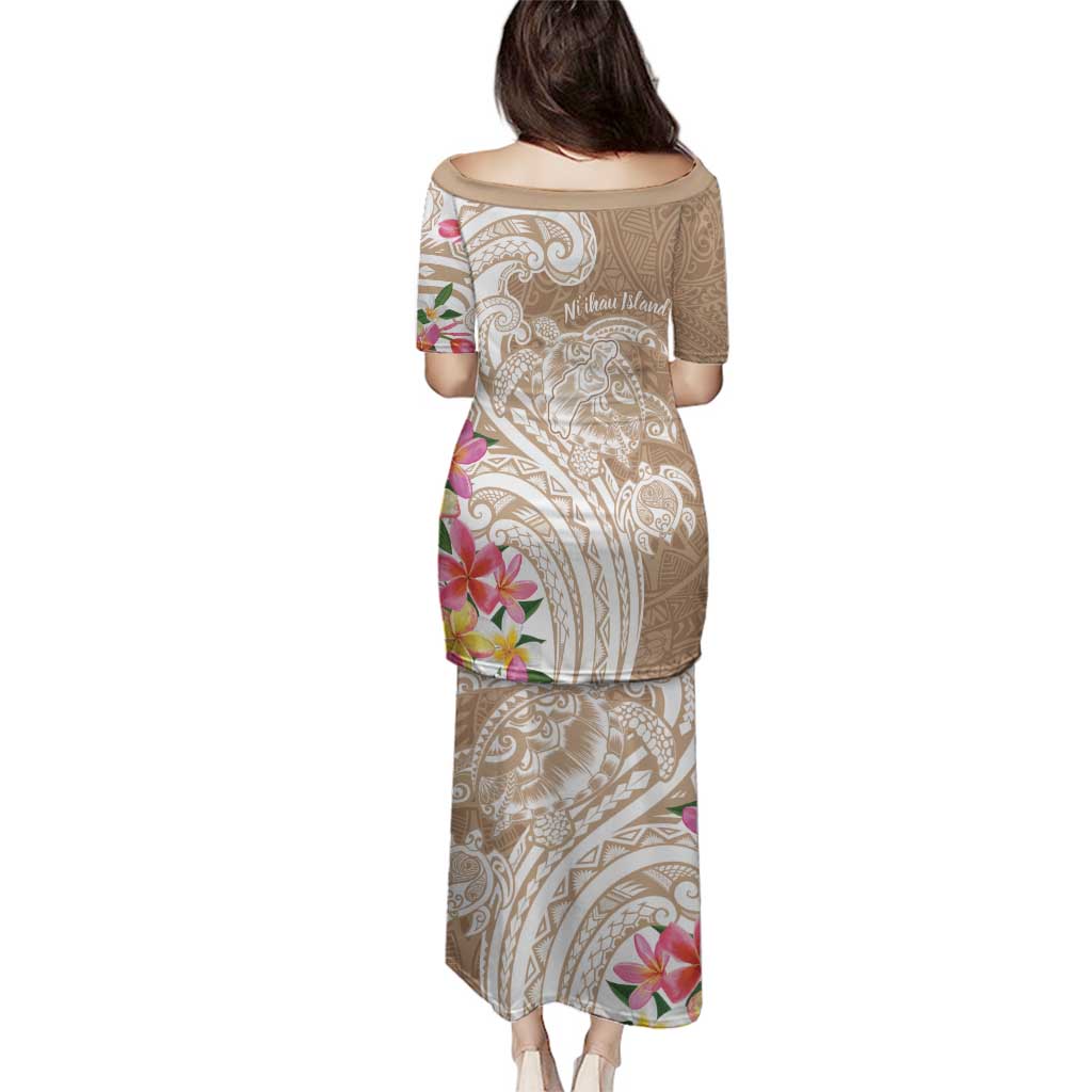 Aloha Ni’ihau Island Personalized Family Matching Puletasi and Hawaiian Shirt Beige Dreamy Turtle