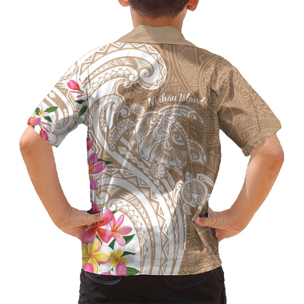Aloha Ni’ihau Island Personalized Family Matching Short Sleeve Bodycon Dress and Hawaiian Shirt Beige Dreamy Turtle
