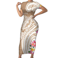 Aloha Ni’ihau Island Personalized Family Matching Short Sleeve Bodycon Dress and Hawaiian Shirt Beige Dreamy Turtle