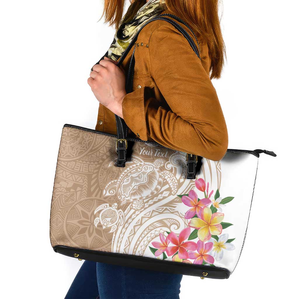 Aloha Ni’ihau Island Personalized Leather Tote Bag Beige Dreamy Turtle