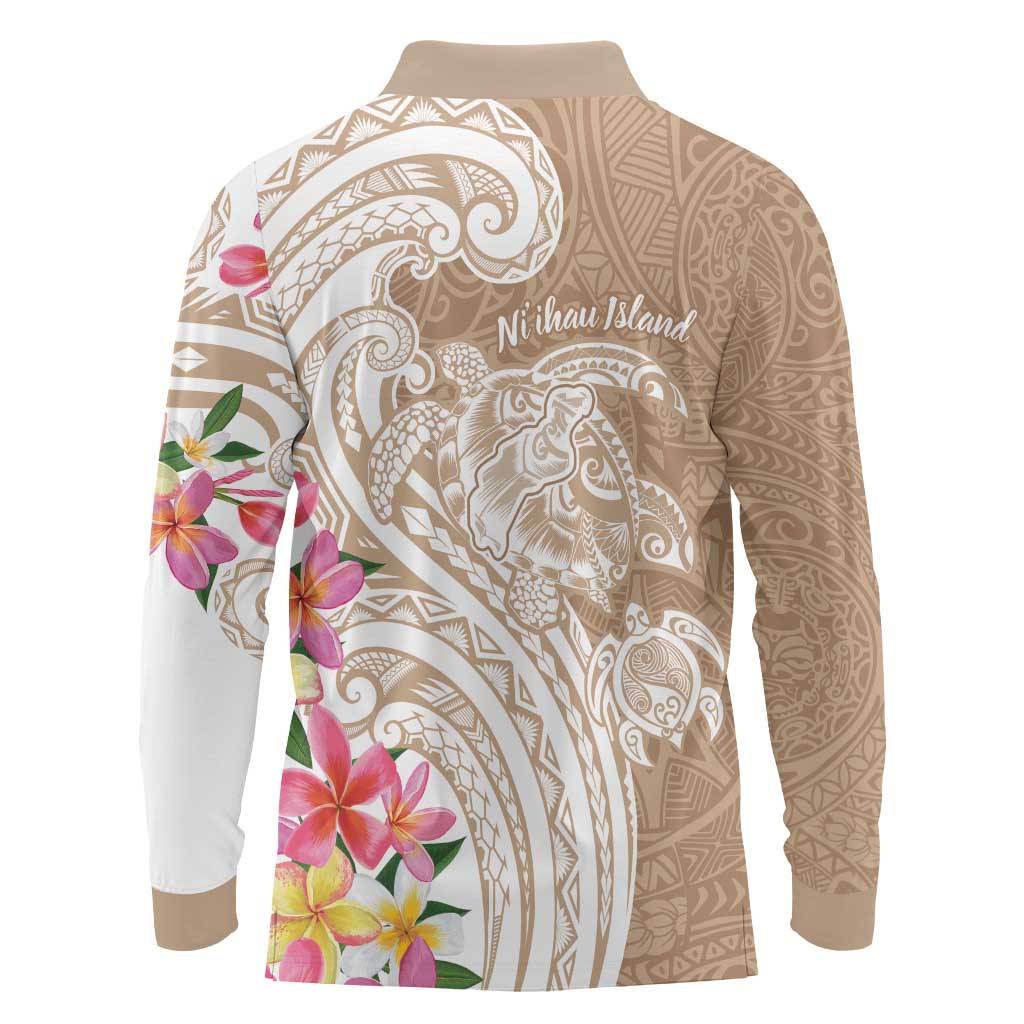 Aloha Ni’ihau Island Personalized Long Sleeve Polo Shirt Beige Dreamy Turtle
