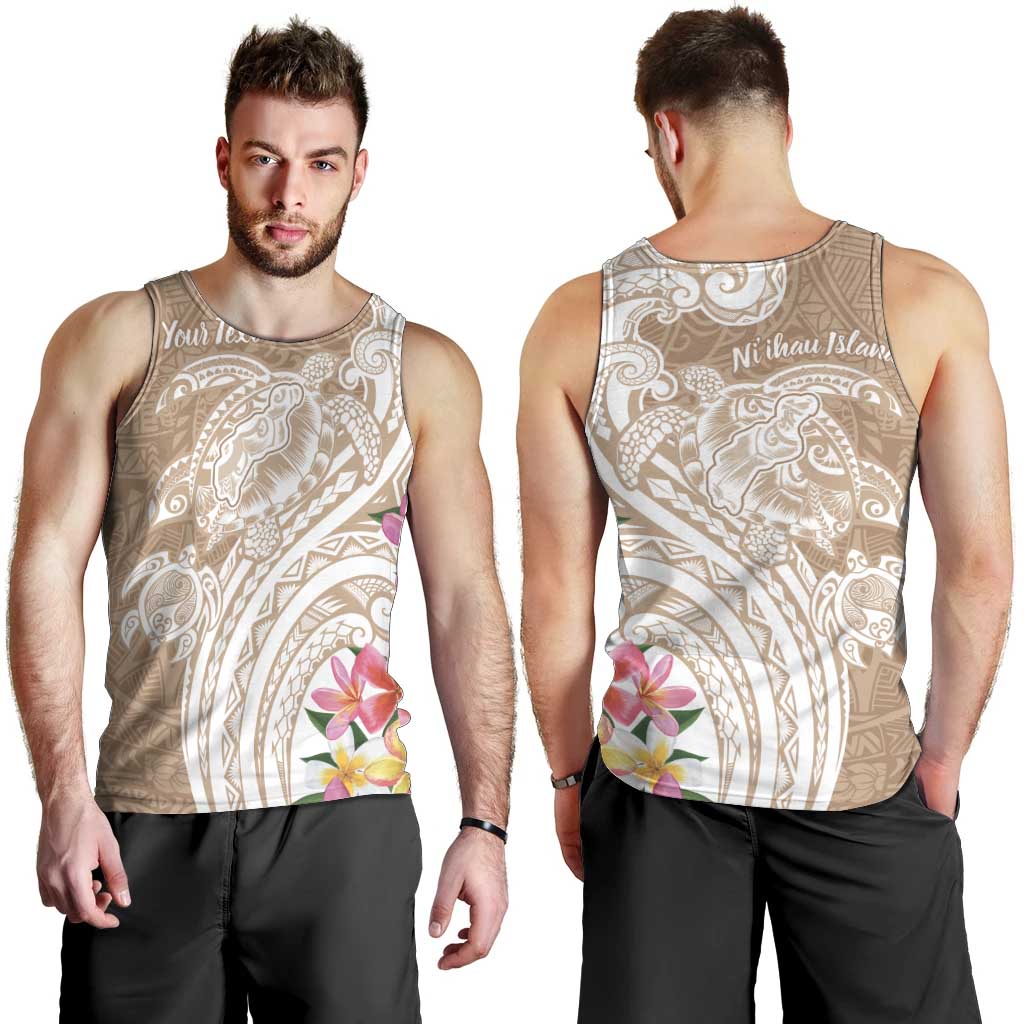 Aloha Niihau Island Personalized Men Tank Top Beige Dreamy Turtle LT7 - Polynesian Pride