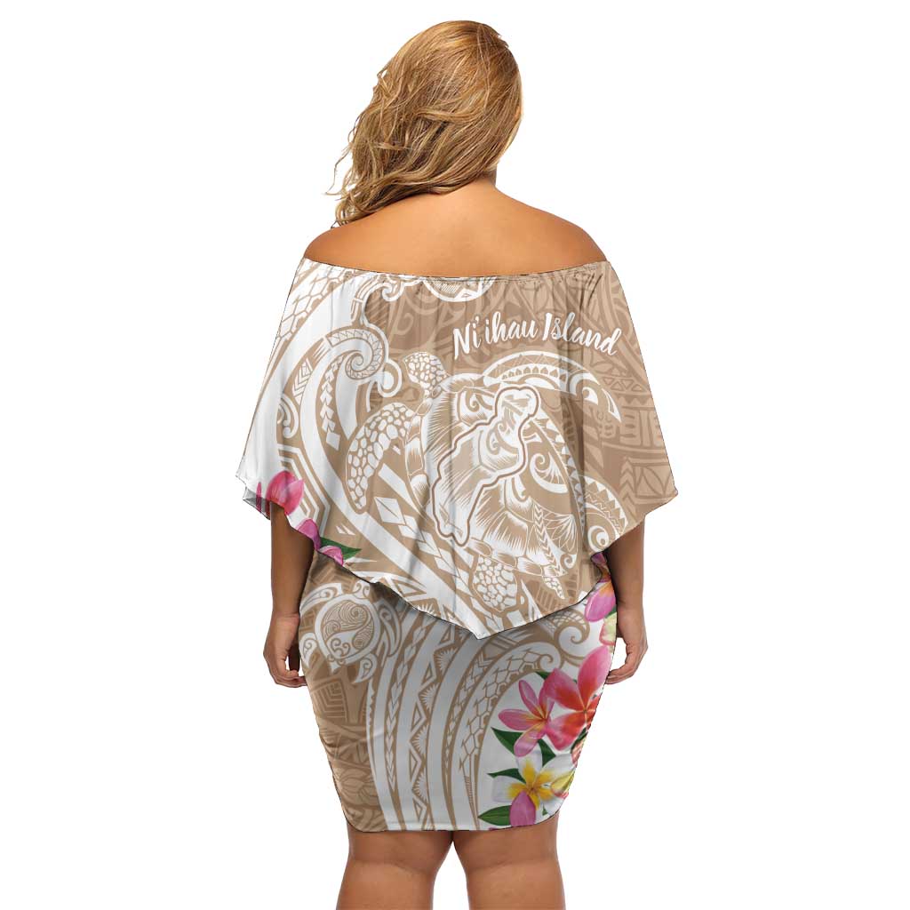 Aloha Ni’ihau Island Personalized Off Shoulder Short Dress Beige Dreamy Turtle
