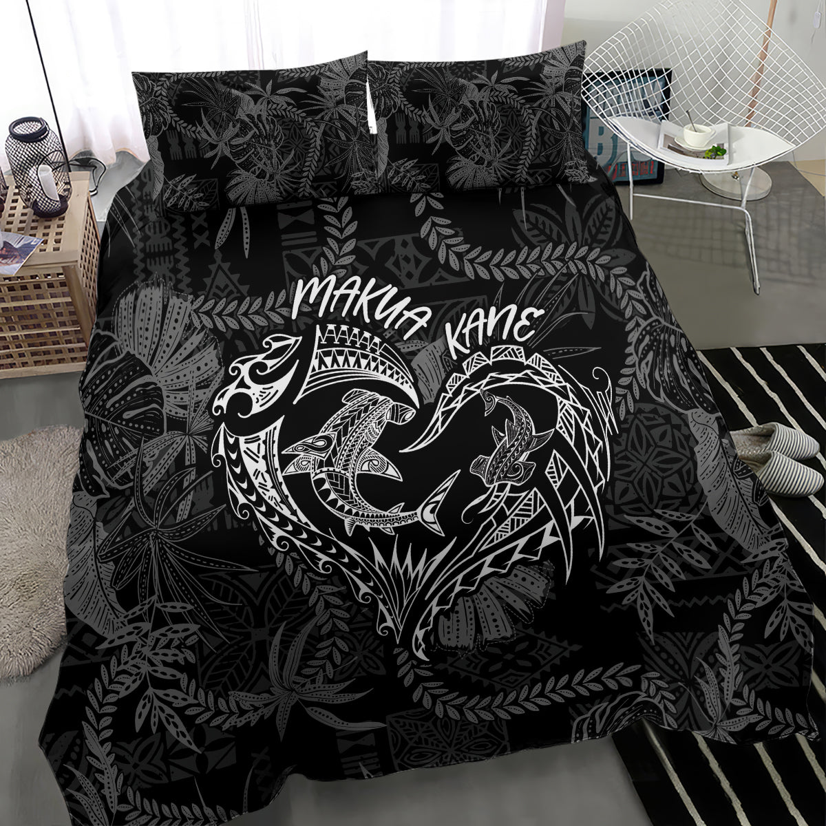 Hawaii Father's Day Vintage Lei Bedding Set Hauoli la Makuakane - Black LT7 - Polynesian Pride