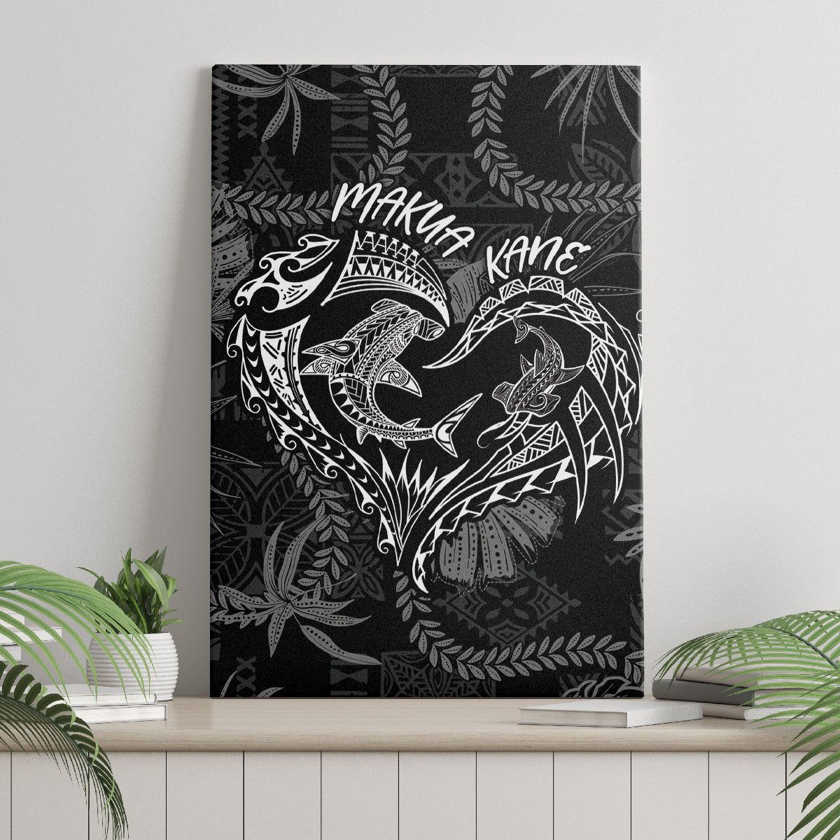 Hawaii Father's Day Vintage Lei Canvas Wall Art Hauoli la Makuakane - Black LT7 - Polynesian Pride