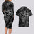 Hawaii Father's Day Vintage Lei Couples Matching Long Sleeve Bodycon Dress and Hawaiian Shirt Hauoli la Makuakane - Black