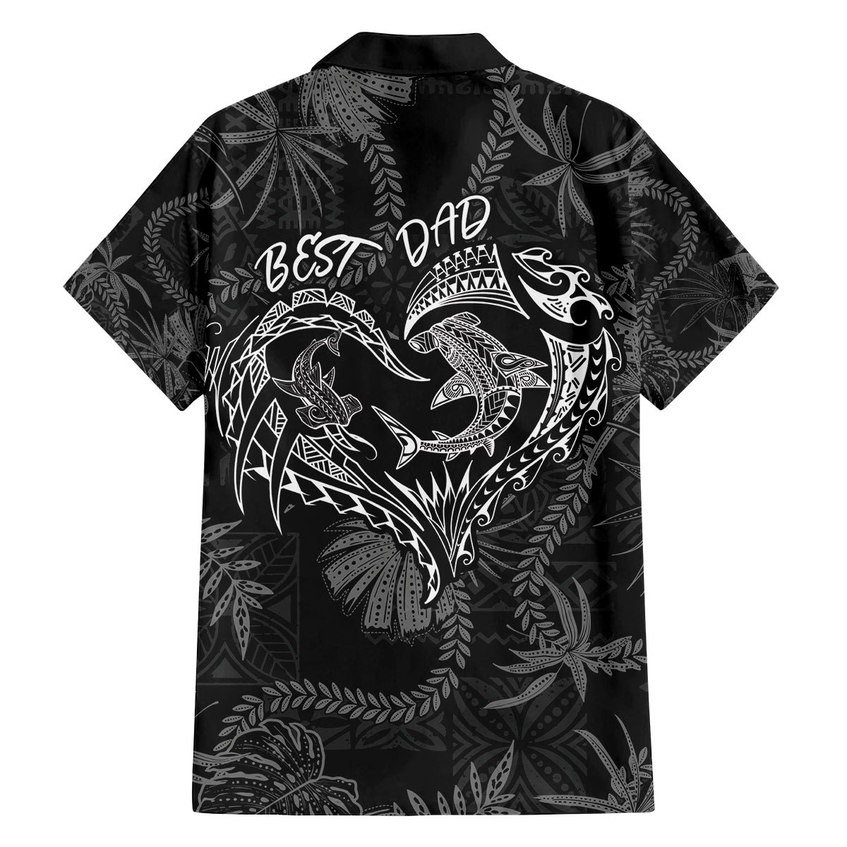 Hawaii Father's Day Vintage Lei Family Matching Off Shoulder Short Dress and Hawaiian Shirt Hauoli la Makuakane - Black