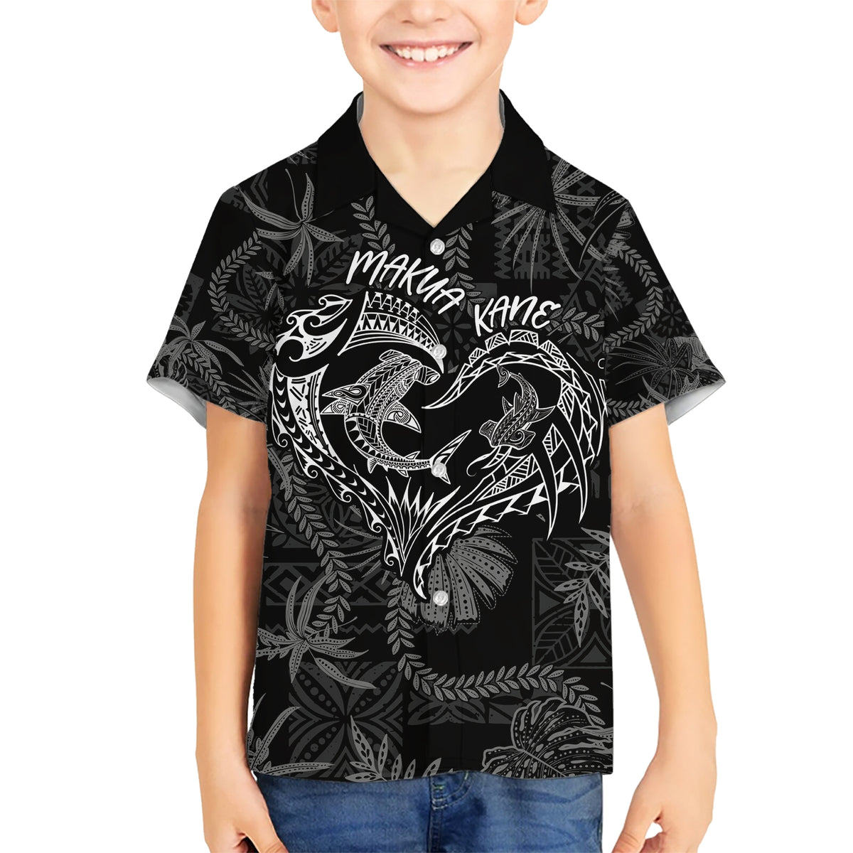 Hawaii Father's Day Vintage Lei Family Matching Short Sleeve Bodycon Dress and Hawaiian Shirt Hauoli la Makuakane - Black