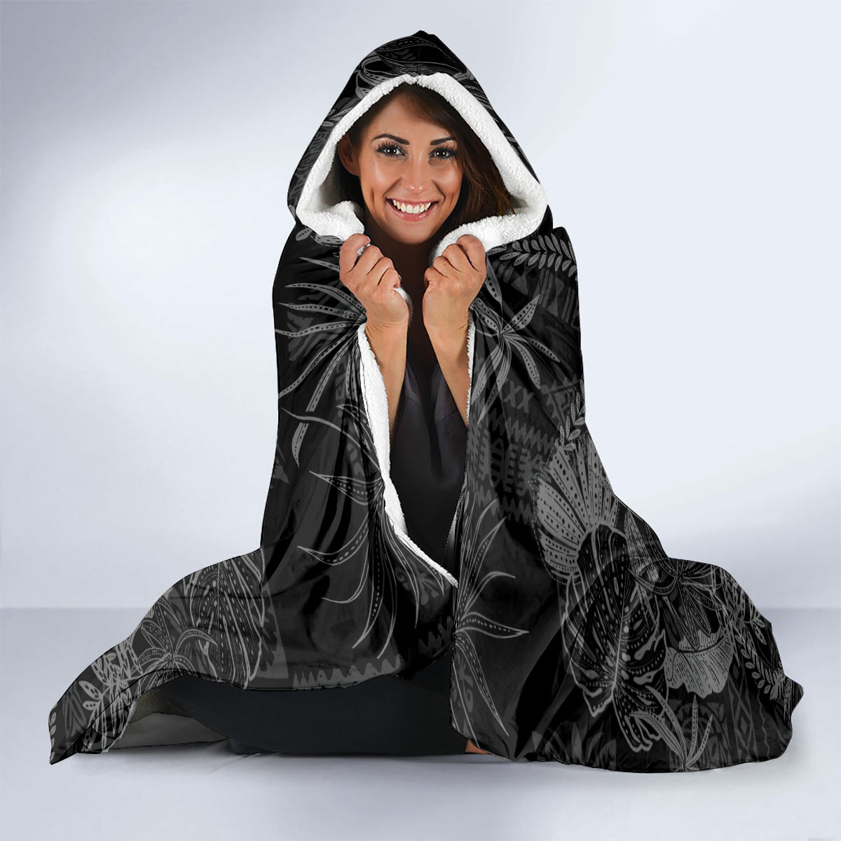 Hawaii Father's Day Vintage Lei Hooded Blanket Hauoli la Makuakane - Black