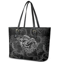 Hawaii Father's Day Vintage Lei Leather Tote Bag Hauoli la Makuakane - Black LT7 - Polynesian Pride