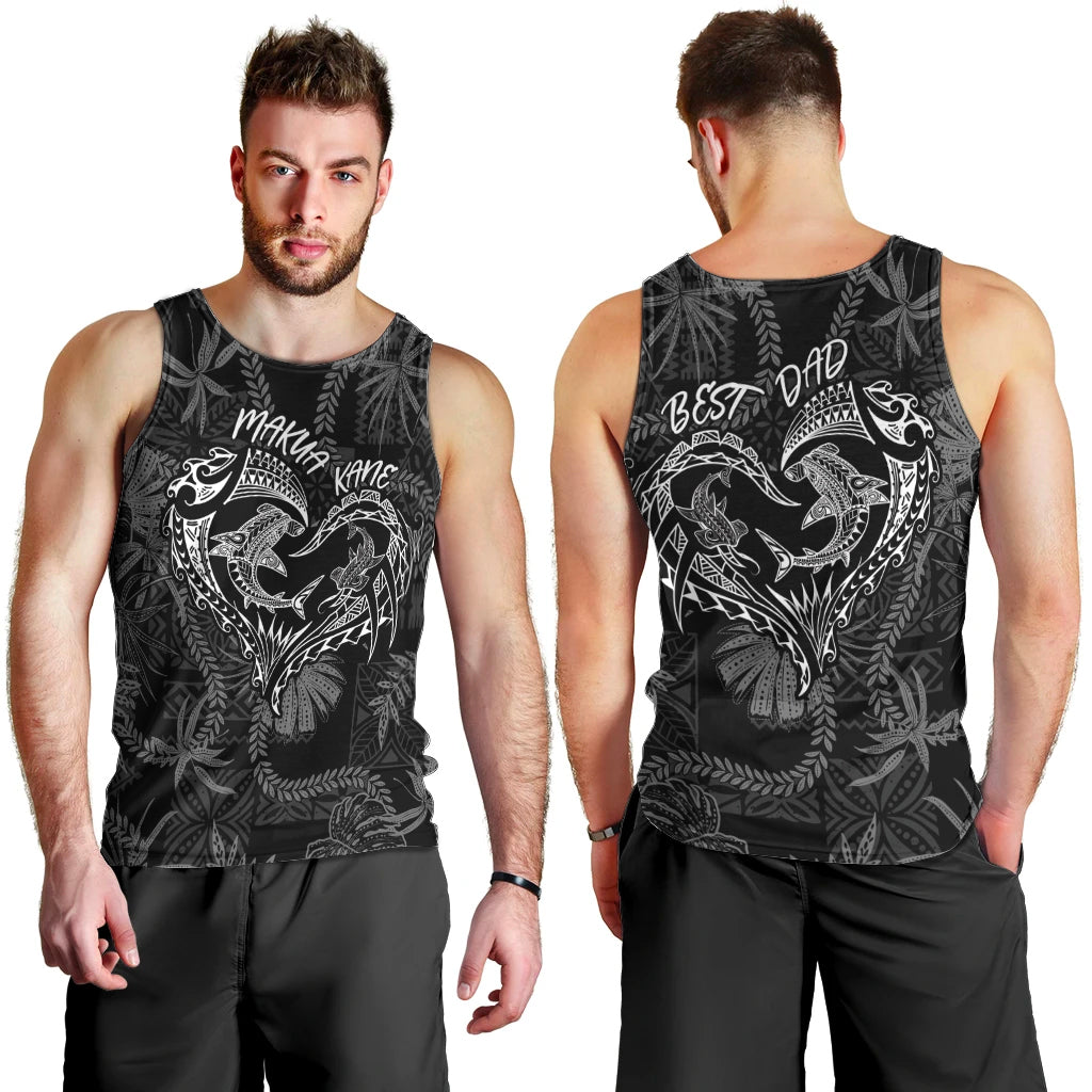 Hawaii Father's Day Vintage Lei Men Tank Top Hauoli la Makuakane - Black LT7 - Polynesian Pride