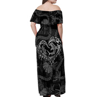 Hawaii Father's Day Vintage Lei Off Shoulder Maxi Dress Hauoli la Makuakane - Black LT7 - Polynesian Pride