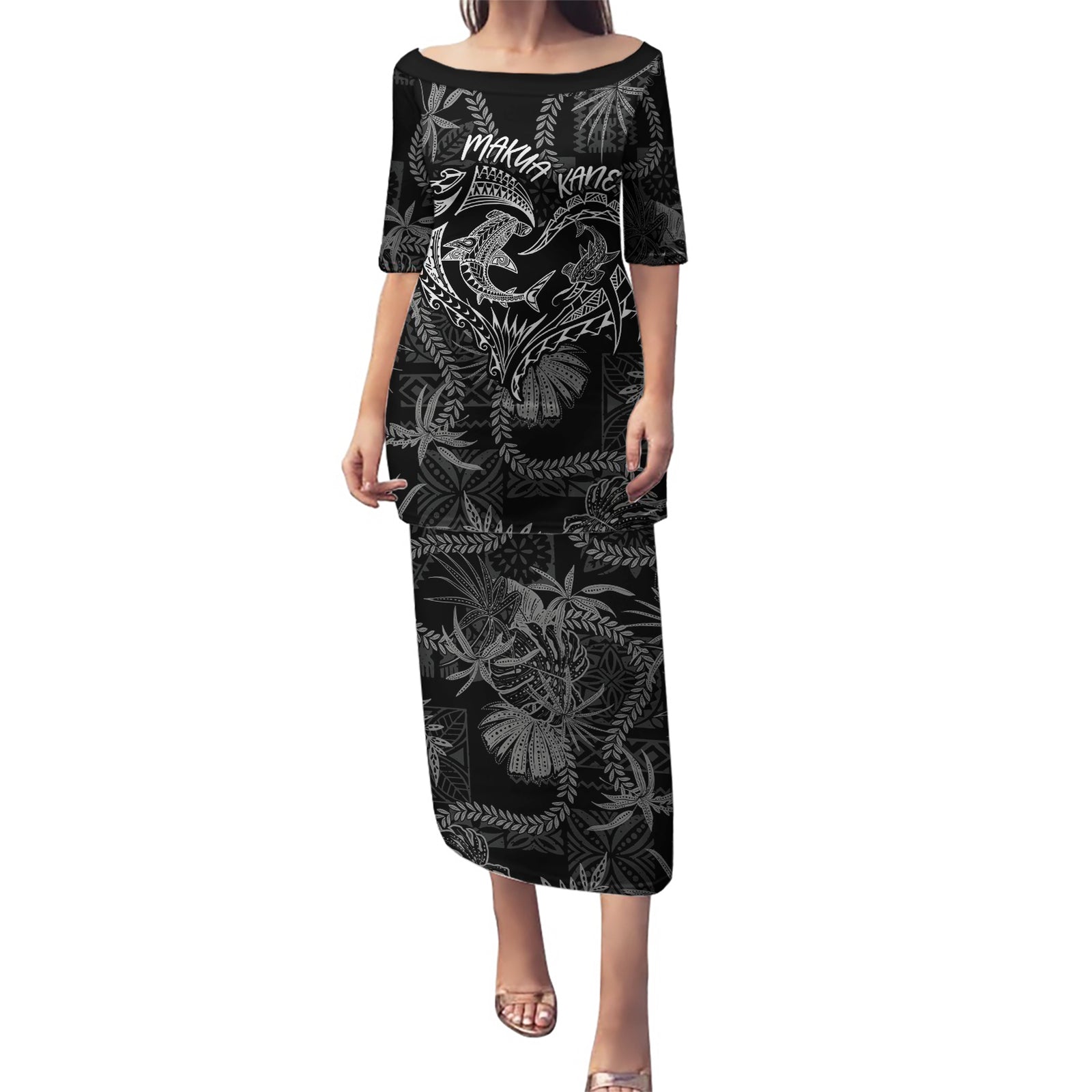 Hawaii Father's Day Vintage Lei Puletasi Hauoli la Makuakane - Black LT7 Long Dress Black - Polynesian Pride