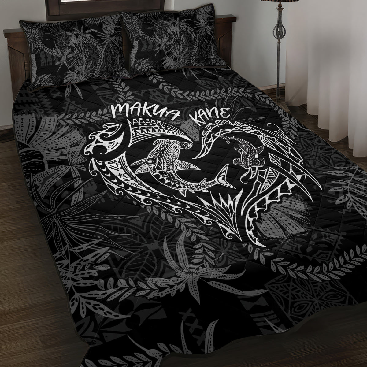 Hawaii Father's Day Vintage Lei Quilt Bed Set Hauoli la Makuakane - Black LT7 Black - Polynesian Pride