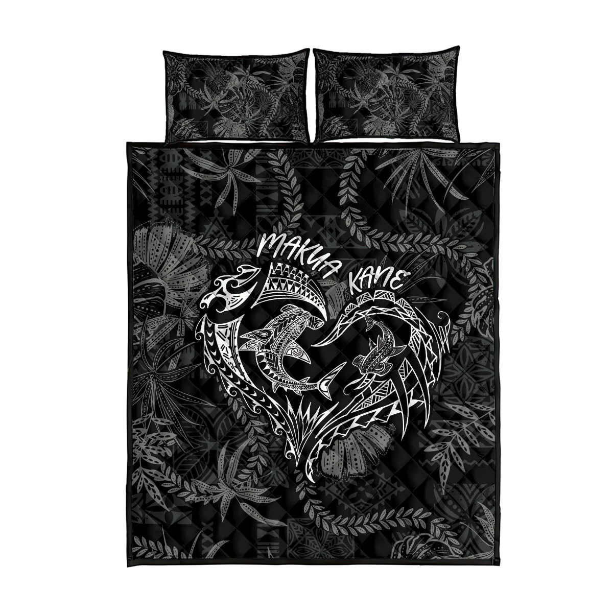 Hawaii Father's Day Vintage Lei Quilt Bed Set Hauoli la Makuakane - Black LT7 - Polynesian Pride