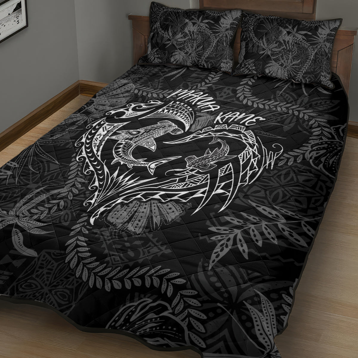 Hawaii Father's Day Vintage Lei Quilt Bed Set Hauoli la Makuakane - Black LT7 - Polynesian Pride