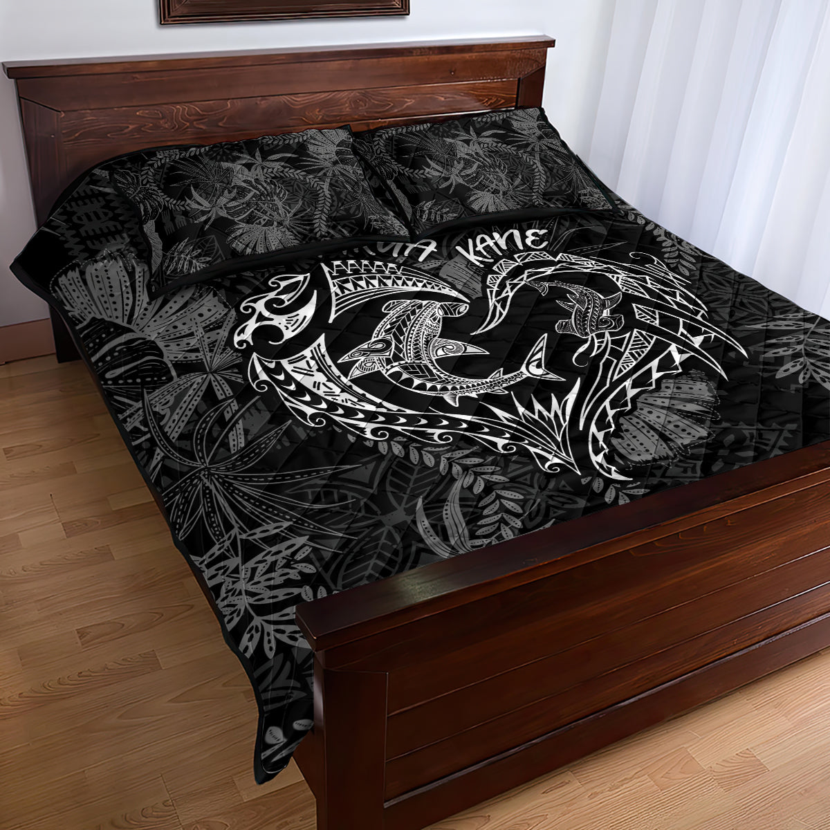 Hawaii Father's Day Vintage Lei Quilt Bed Set Hauoli la Makuakane - Black LT7 - Polynesian Pride