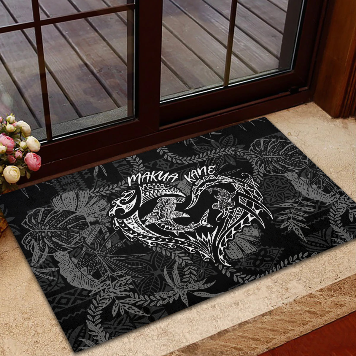 Hawaii Father's Day Vintage Lei Rubber Doormat Hauoli la Makuakane - Black LT7 - Polynesian Pride