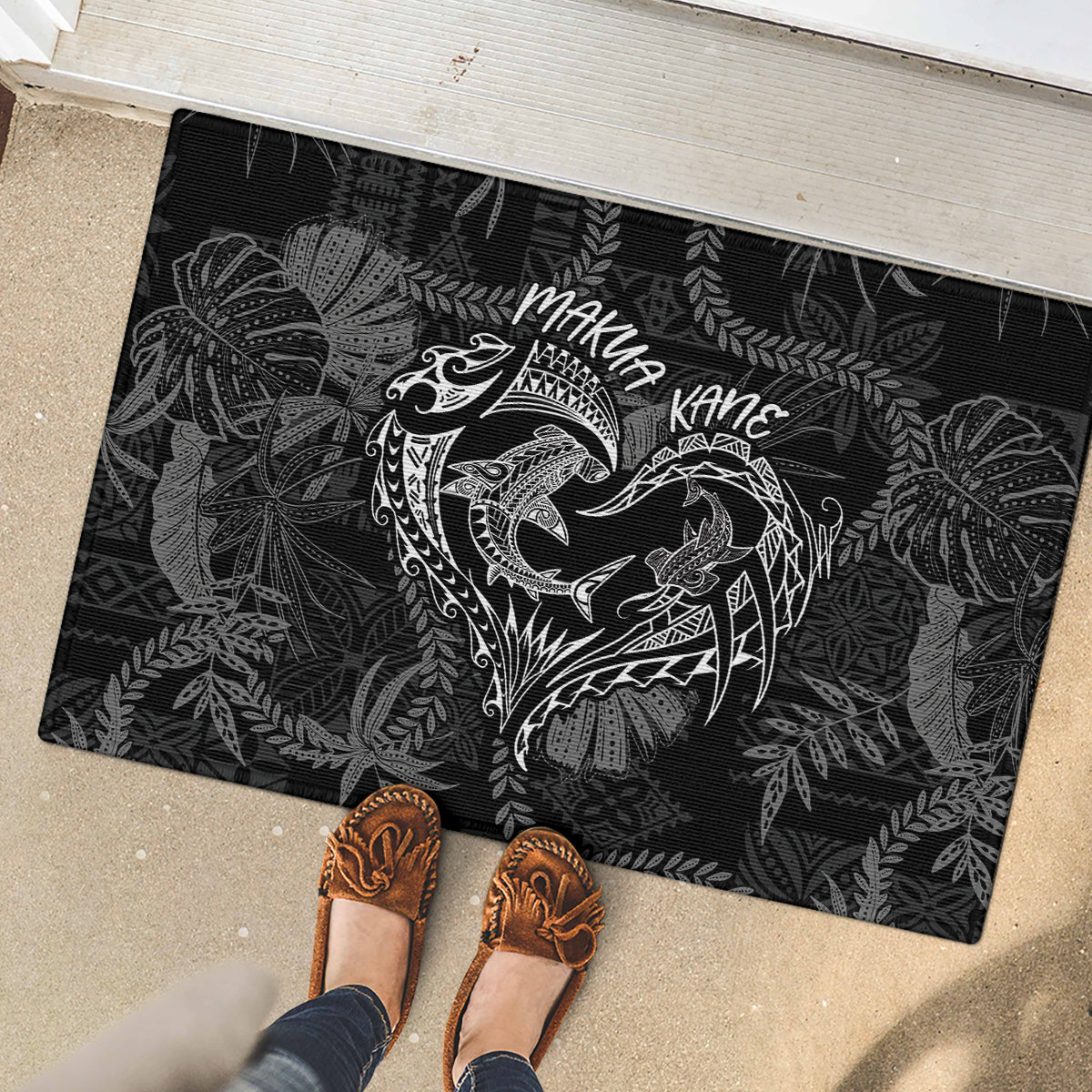 Hawaii Father's Day Vintage Lei Rubber Doormat Hauoli la Makuakane - Black LT7 - Polynesian Pride